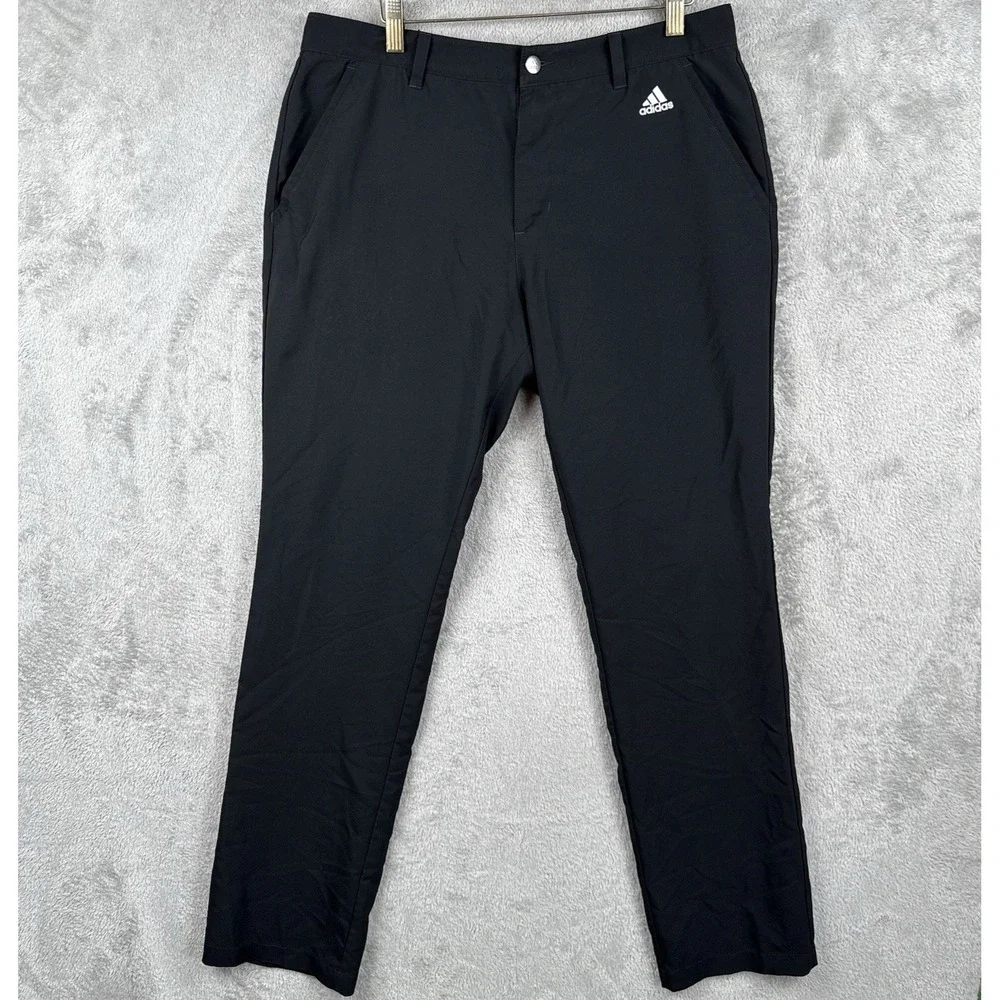 Adidas Golf Pants Men 34x34 Black Straight Leg Athletic Logo Athleisure Mid Rise